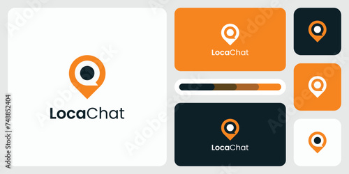 Vector logo design illustration combination of location pin shape and abstract clean modern chat bubble.