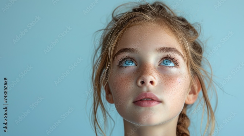 A Young Girl with Blue Eyes, The Innocence of a Little Girl, Gazing into the Future, Childhood Dreams and Aspirations. A Young Girl with Blue Eyes, The Innocence of a Little Girl, Gazing into the Future, Childhood Dreams and Aspirations.