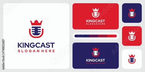 Vector logo design illustration of combination of podcast microphone and crown shape.