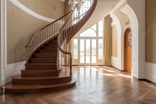 Luxury staircase in a high end home, interior hallway with staircase