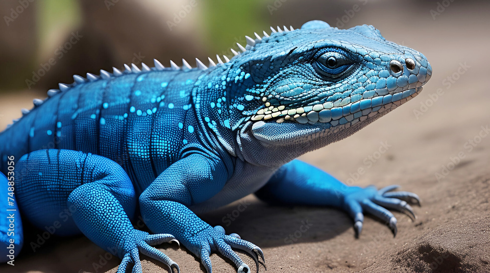 Obraz premium A blue lizard in nature.