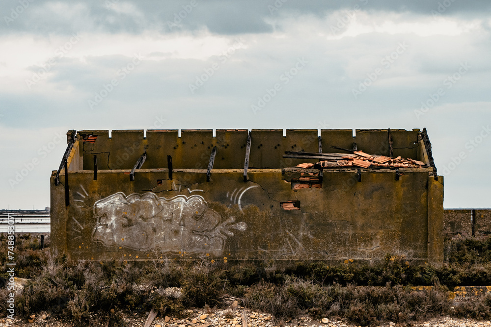 Bâtiment abandonné au cœur de la camargue dans une exploitation de sel
