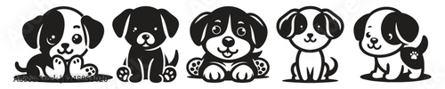 Cute puppy vector silhouette. Vector silhouette of dog set on white background.