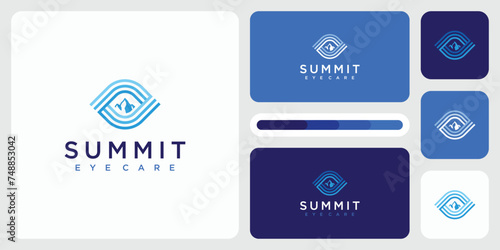Vector logo design illustration of abstract lines of an eye shape with mountains in the middle.