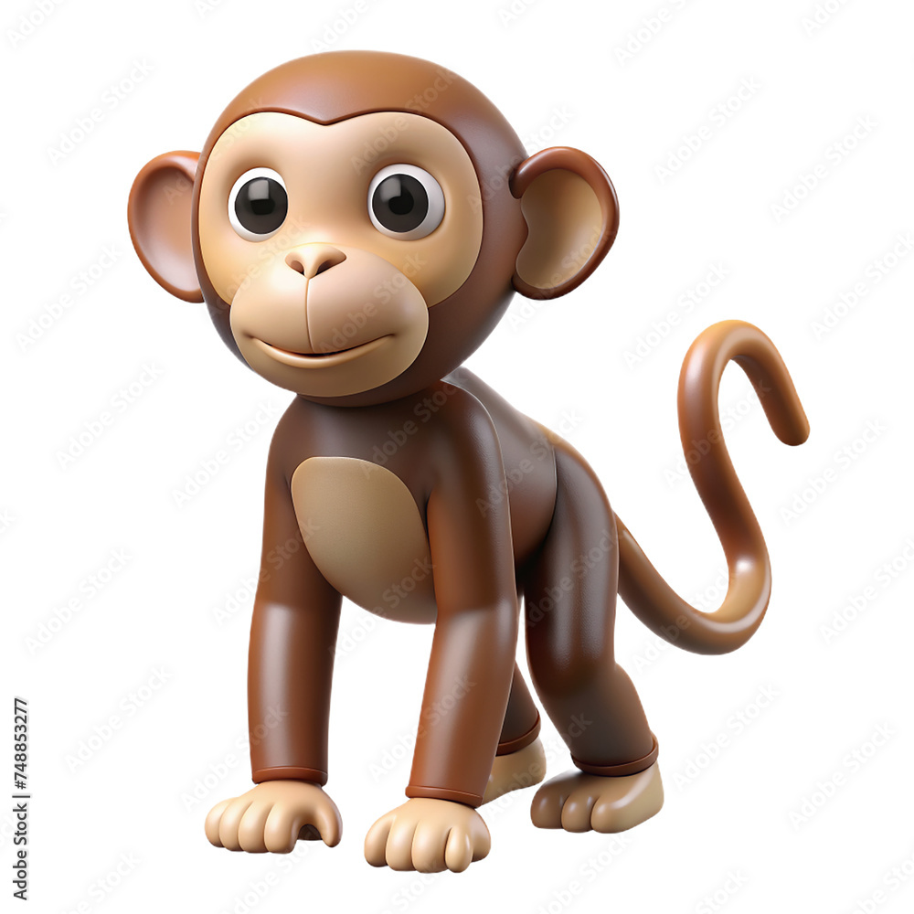 Fototapeta premium 3D cartoon monkey isolated on transparent background. 3D rendering.