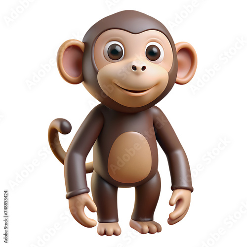 3D cartoon monkey isolated on transparent background. 3D rendering.