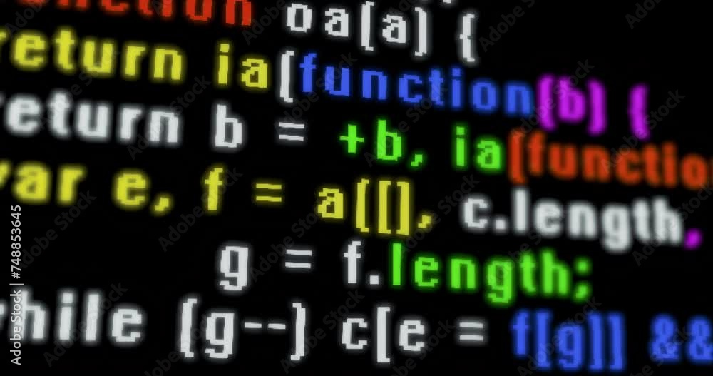 Program code, glitch. Colorful computer programming code scroll close up pixel detail macro animation on screen. Program code, glitch. Colorful computer programming code scroll close up pixel detail macro animation on screen.