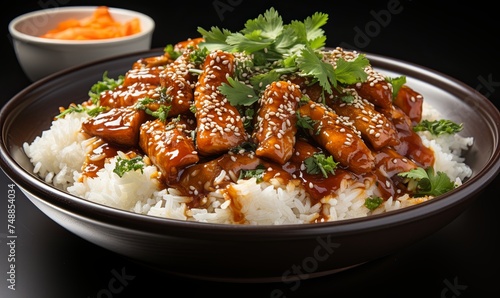 Plate of Food With Rice and Sauce