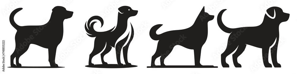 Dog silhouette vector set. Vector silhouette of dog set on white background.