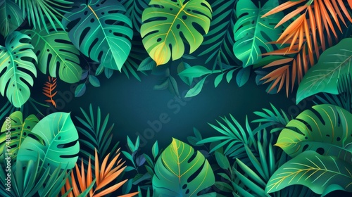 Summer Tropical Exotic Leaves Background. 