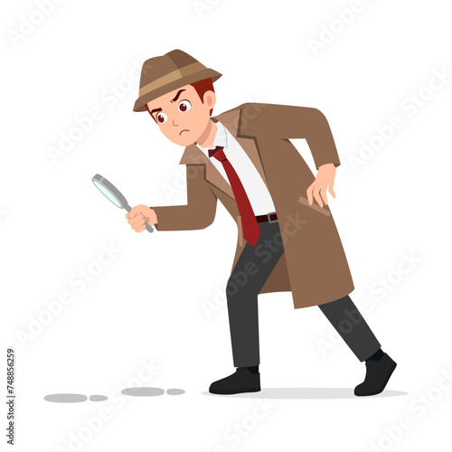 man wearing detective costume and holding magnifying glass