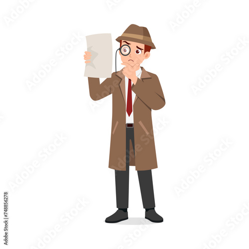 man wearing detective costume and holding crime report
