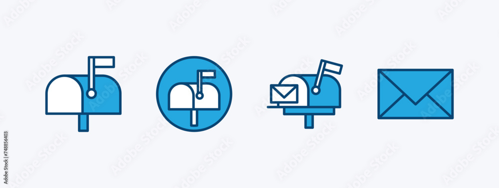 Set of mailbox icon. Mail box sign and symbol. Containing email, E-mail, post, P.O.B button. Vector illustration - obrazy, fototapety, plakaty 