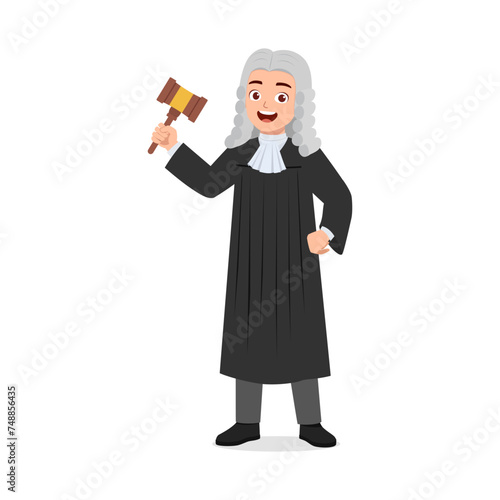 man wearing judge costume and holding gavel hammer