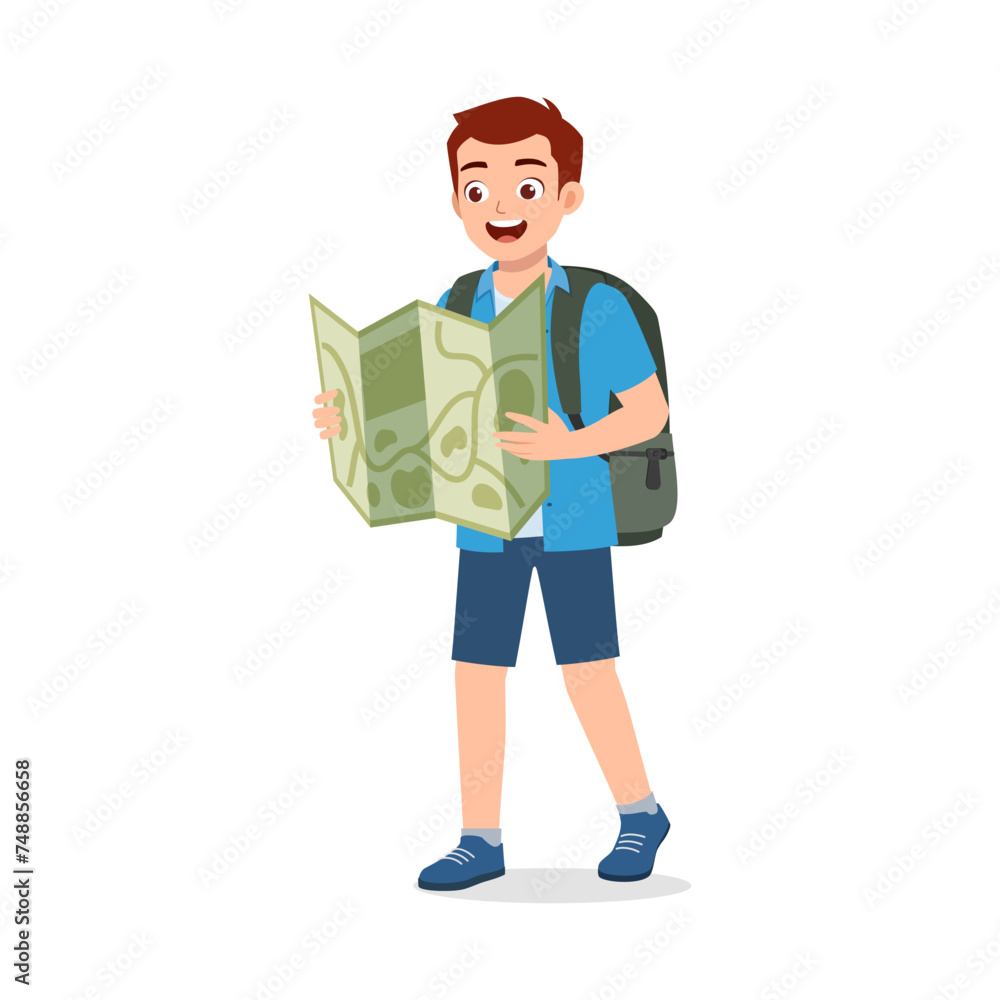 young man holding map looking for travel place