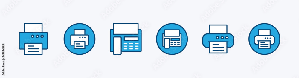 Set of print icon. Printer and fax icon button. Containing printout, paper, machine, document in the office. Vector illustration Set of print icon. Printer and fax icon button. Containing printout, paper, machine, document in the office. Vector illustration