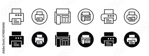 Print icon set. Printer and fax icon button. Containing printout, paper, machine, document in the office. Vector illustration