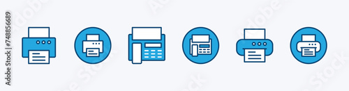 Set of print icon. Printer and fax icon button. Containing printout, paper, machine, document in the office. Vector illustration