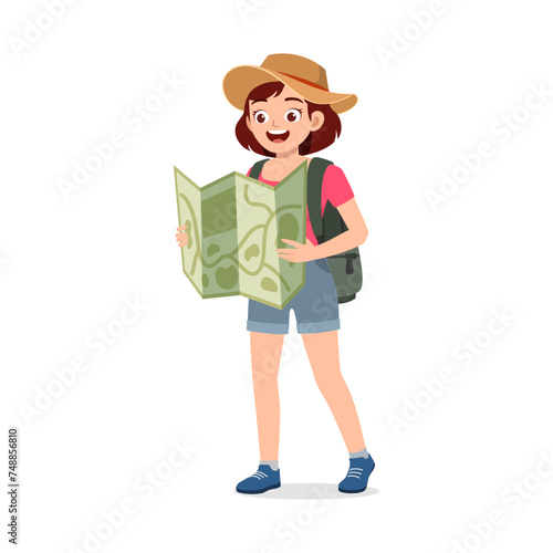 young woman holding map looking for travel place
