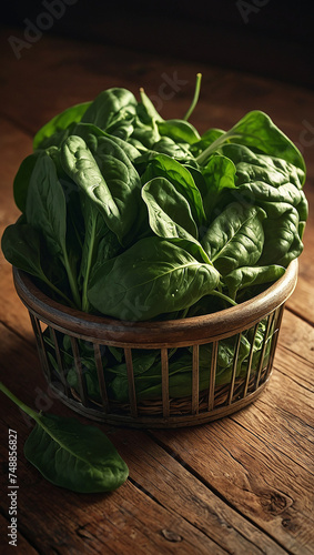 Fresh green organic spinach bundle , generative AI