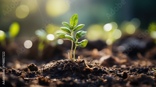 Green seedling illustrating concept of new life and green investment in agriculture