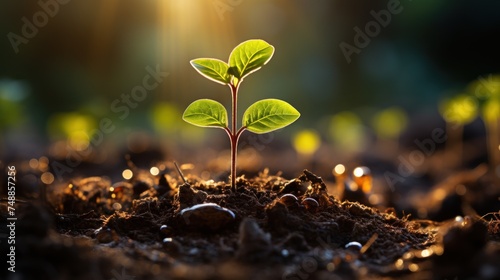Green seedling illustrating concept of new life and green investment in agriculture