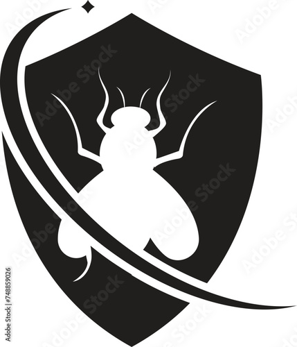 Protection emblem with bee line icon, beekeeping concept, shield with insect sign on white background, Bee Care icon in outline style mobile concept web design.