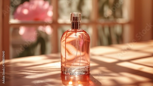 Mockup bottle perfume on beage background photo