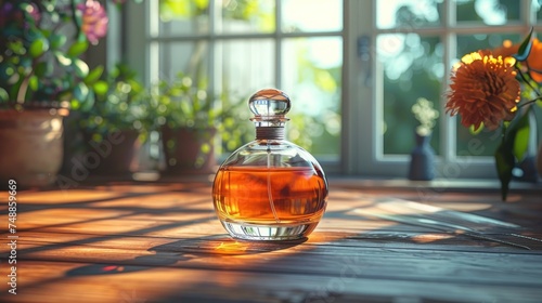 Mockup bottle perfume on beage background photo