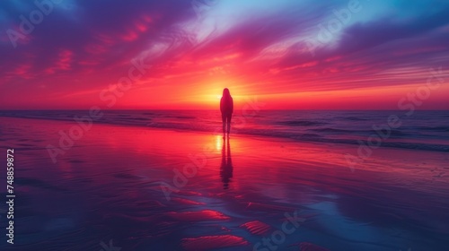 Sunset Serenity, Beach Reflections, Golden Hour, Sunset Stroll. © Albert