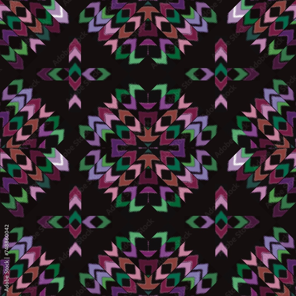 Fototapeta premium Traditional ethnic, geometric, ethnic,culture,ikat, fabric pattern for textiles,rugs,wallpaper,clothing,sarong,batik,wrap,embroidery,print,background, illustration, ikat