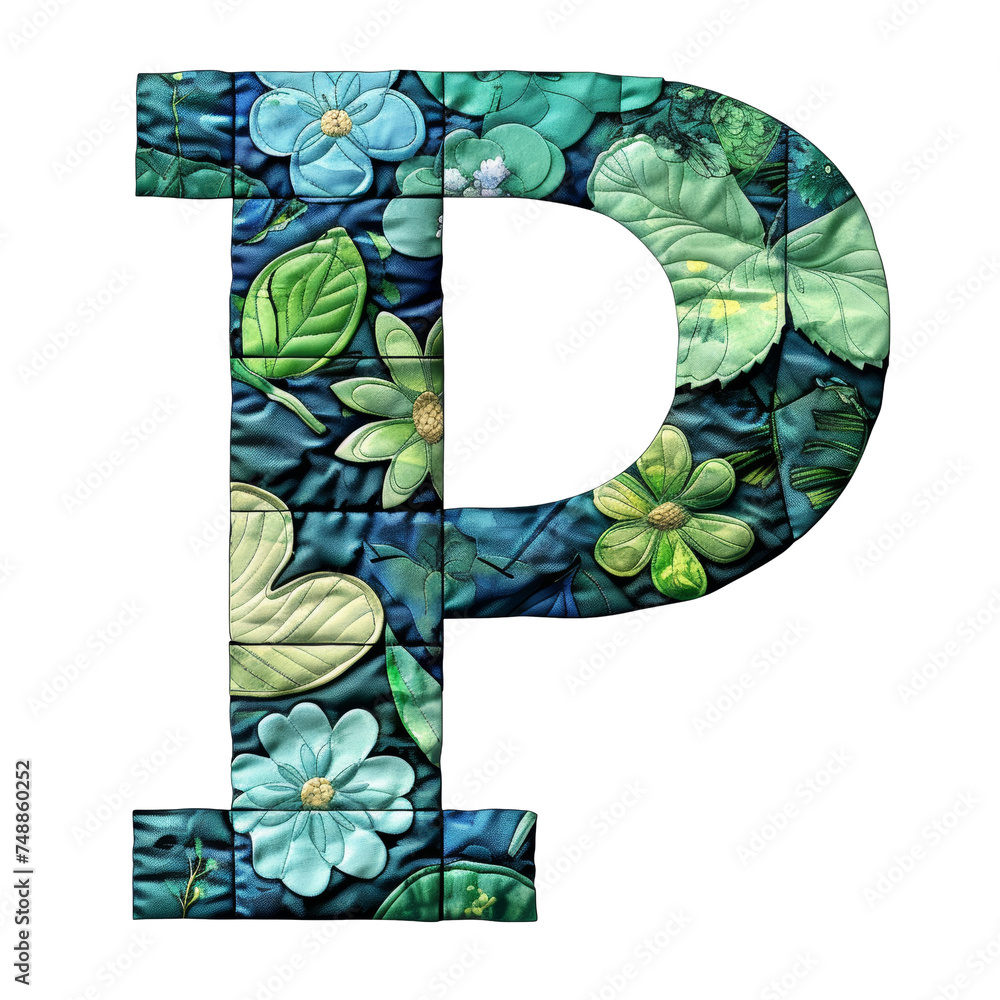 Quilted Patch Letter P Isolated on Transparent or White Background, PNG