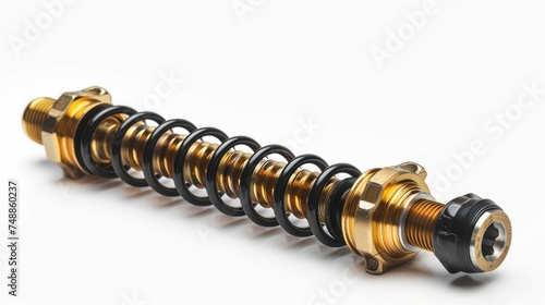 motorcycle suspension Shock absorber gold colour and Springs black colour isolate on white background photo