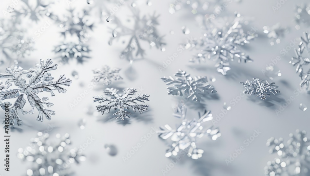 many snowflakes are falling down on a white background Generative AI many snowflakes are falling down on a white background Generative AI