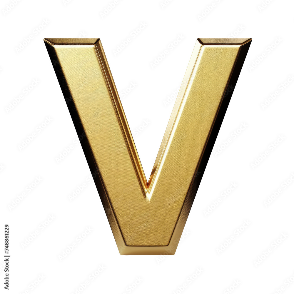 Smooth Gold Letter V Isolated on Transparent or White Background, PNG Smooth Gold Letter V Isolated on Transparent or White Background, PNG