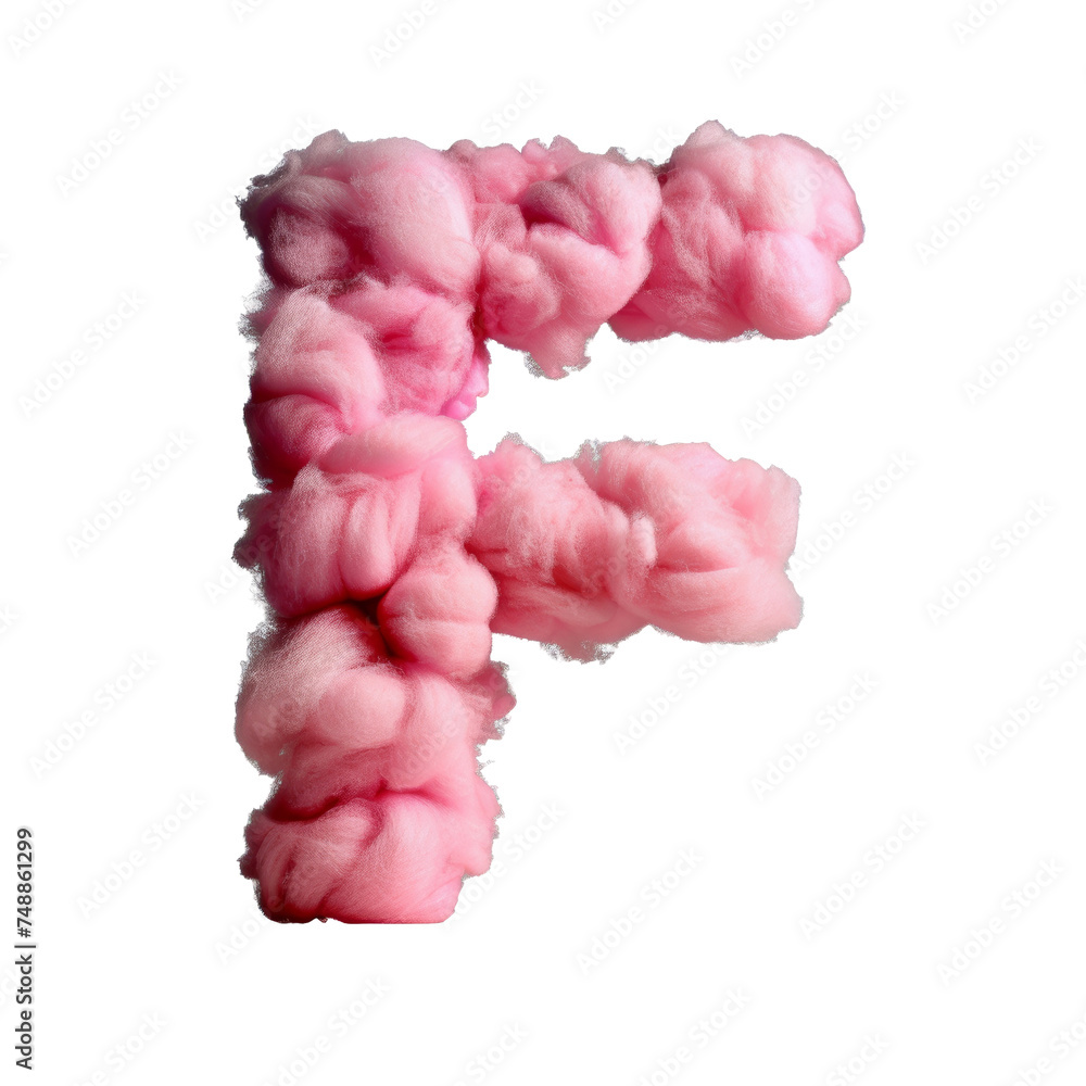 Letter F Cotton Candy Isolated on Transparent or White Background, PNG