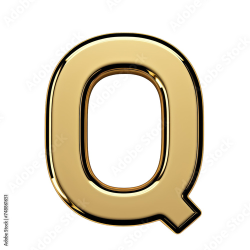 Smooth Gold Letter Q Isolated on Transparent or White Background, PNG