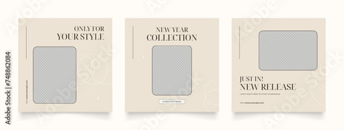 Social media template banner blog fashion sale promotion. fully editable instagram and facebook square post frame puzzle organic sale poster. brown beige vector background