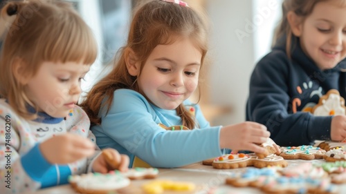 Children enjoying a fun and educational cookie decorating workshop with quilted cookies  promoting creativity