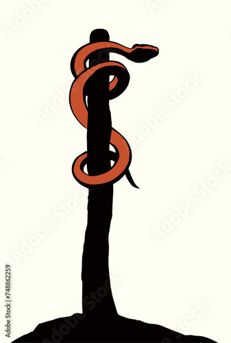 The serpent on the pole. Vector drawing