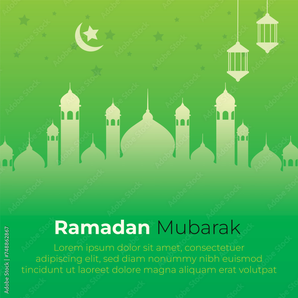 ramadn Mubarak Greeting Background Design. islamic greetings ramadan kareem card design with crescent and lantern. vector illustration.