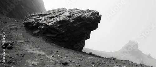 Mysterious Rock Formation, Alien Landscape with Large Boulder, Ancient Stone Structure on a Mountain Top, The Enigma of the Rocks in the Desert. photo