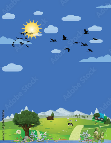 Nature. Cute vector illustration of landscape natural background, life of nature photo