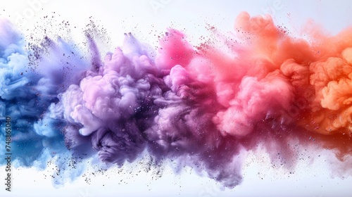 Expansion of colored powder on white background. Colorful cloud. Explosion of colored dust.