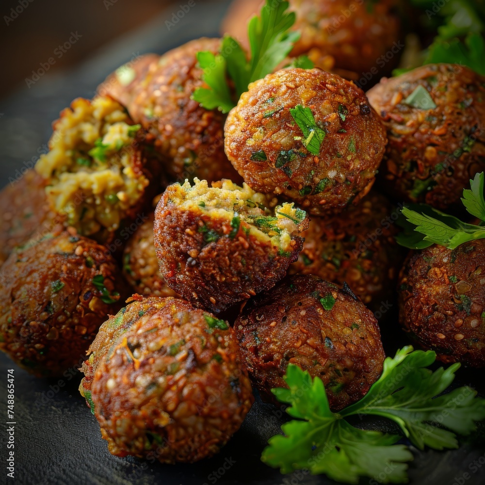 Falafel Balls, Fried Chickpea Balls, Traditional Falafels, Spiced Arabic Halal Food, Copy Space Falafel Balls, Fried Chickpea Balls, Traditional Falafels, Spiced Arabic Halal Food, Copy Space