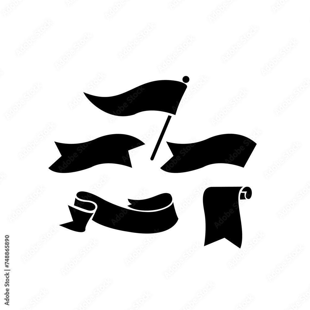 Fototapeta premium set of black ribbon flag isolated on white background