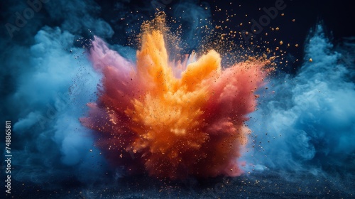 Abstract closeup of color powder explosion. Holi paint explosion.
