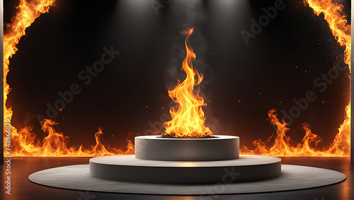 The podium. The background is Fire . product platform, demo studio. 