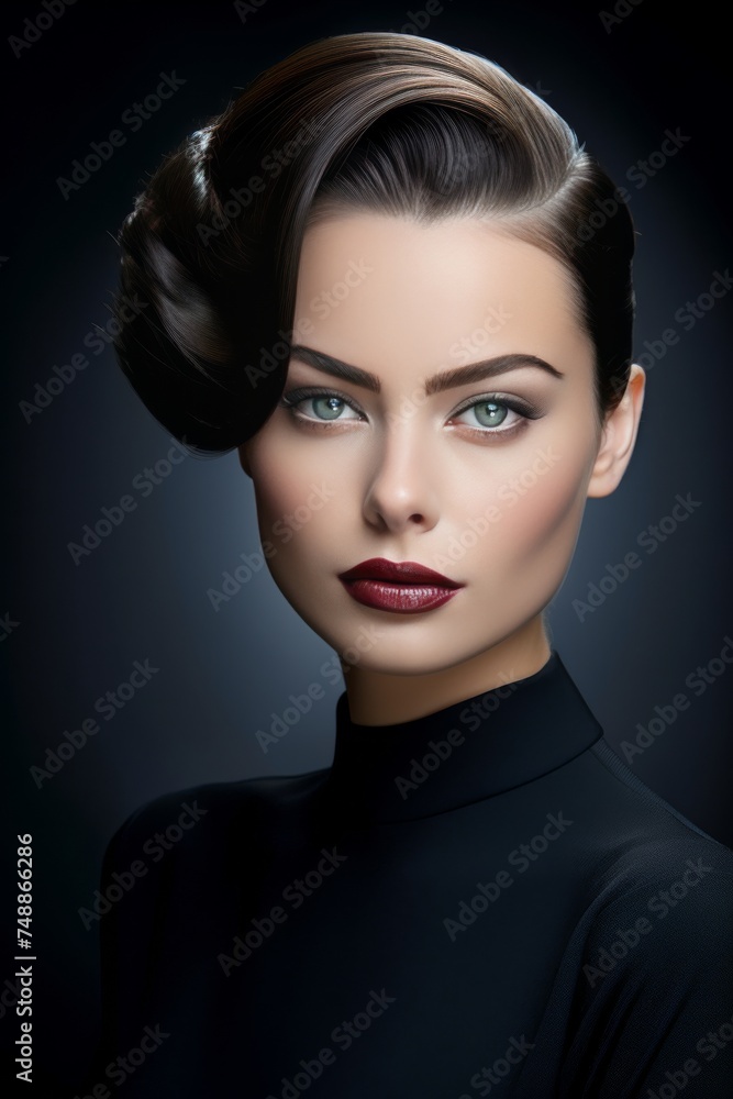Retro Hairstyle Beauty in Classic Black Attire Retro Hairstyle Beauty in Classic Black Attire