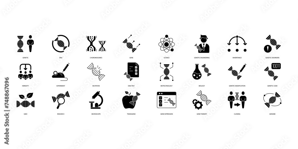 Naklejka premium Genetics icons set. Set of editable stroke icons.Vector set of Genetics